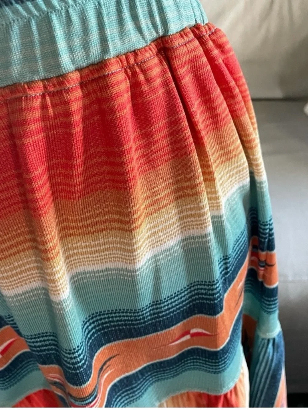 Double D Ranch Multicolor Striped Ruffle Skirt in Coral, Teal, Navy